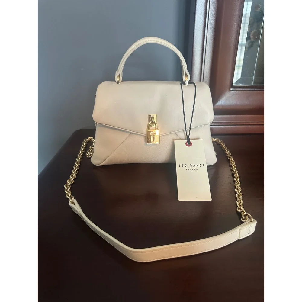 Ted Baker London Cream Leather Padlock Top‎ Handle Crossbody Bag NWT